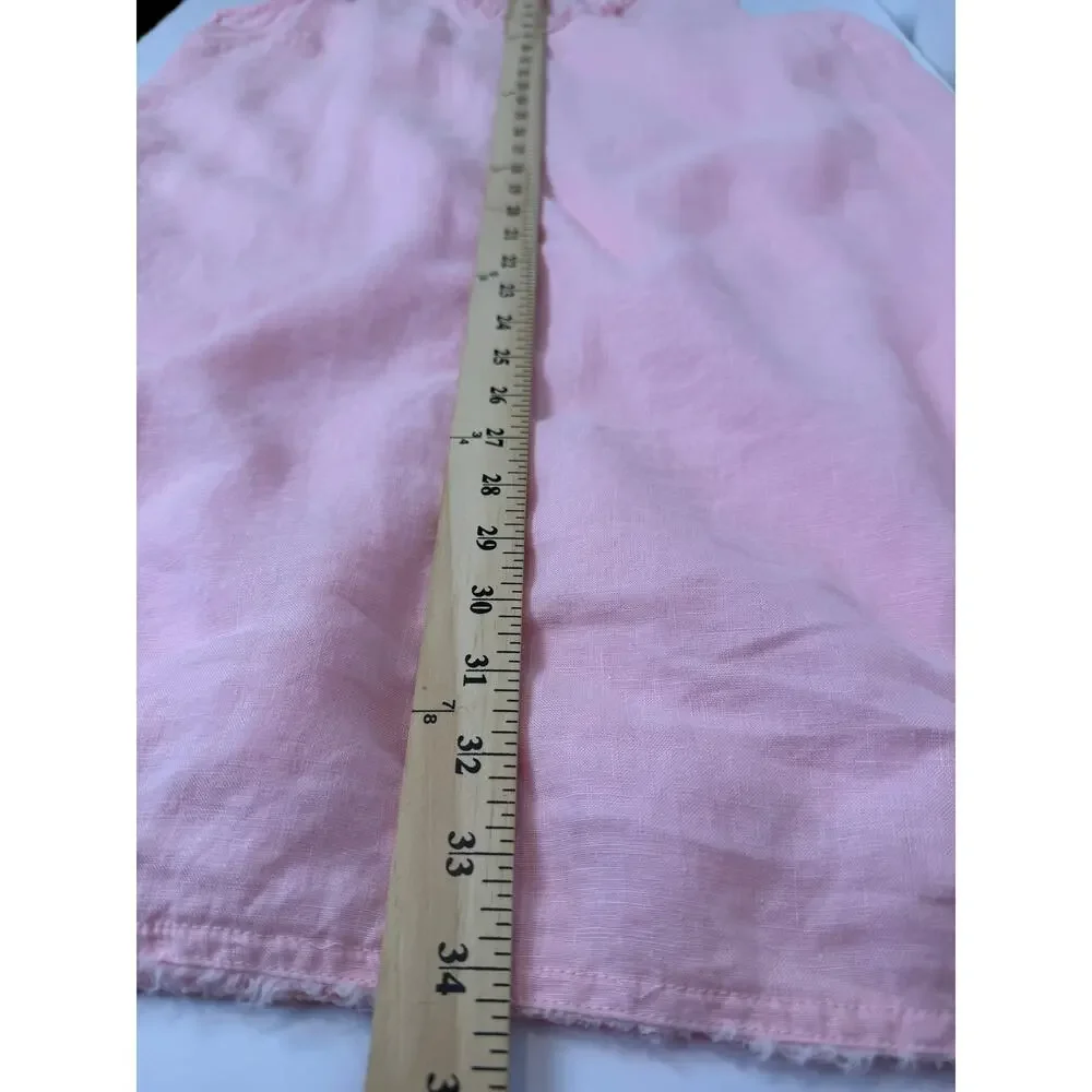 Tommy Bahama Pink 100% Linen Shift Dress Ruffle Neck Size L - Picture 6 of 7
